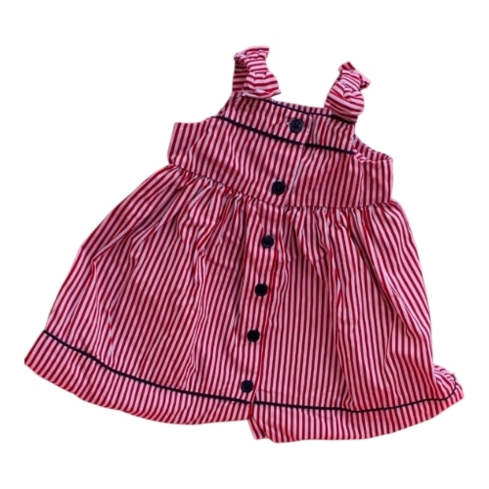 Red and White Striped Dress with Black Buttons